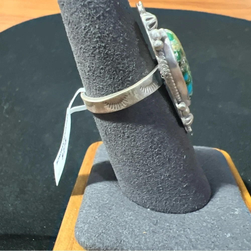 Sterling Silver Sonoran Mountain Gold Turquoise Adjustable Ring Size 6-8 - Picture 4 of 6